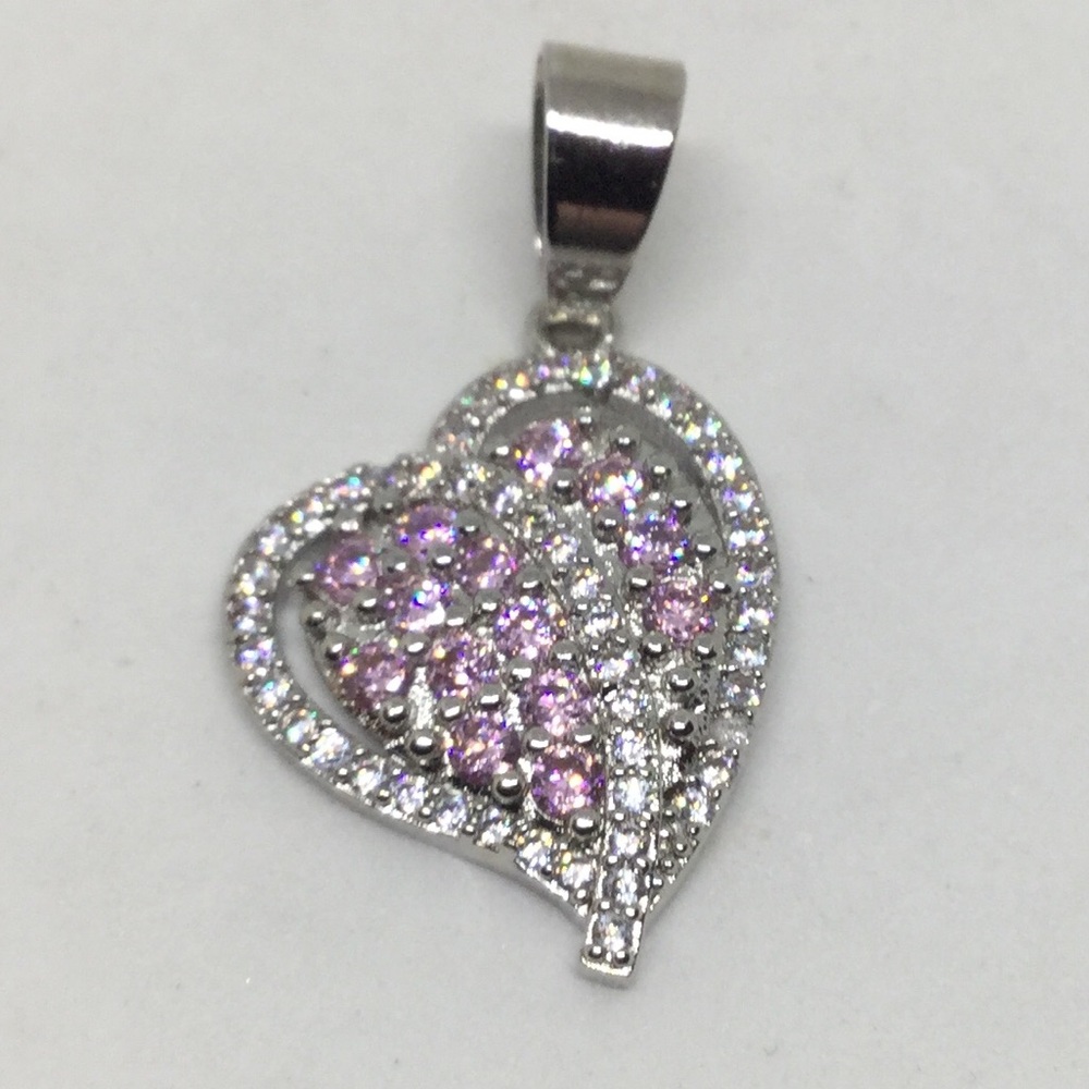 Pink Sapphire and Cubic Zirconia Heart Pendant